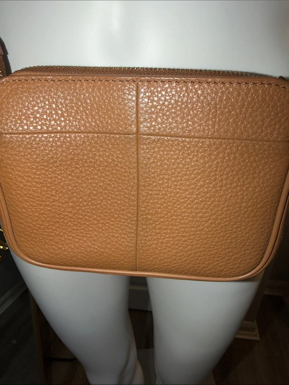 Tory Burch Tan Pebbled Leather Crossbody with Gold Logo